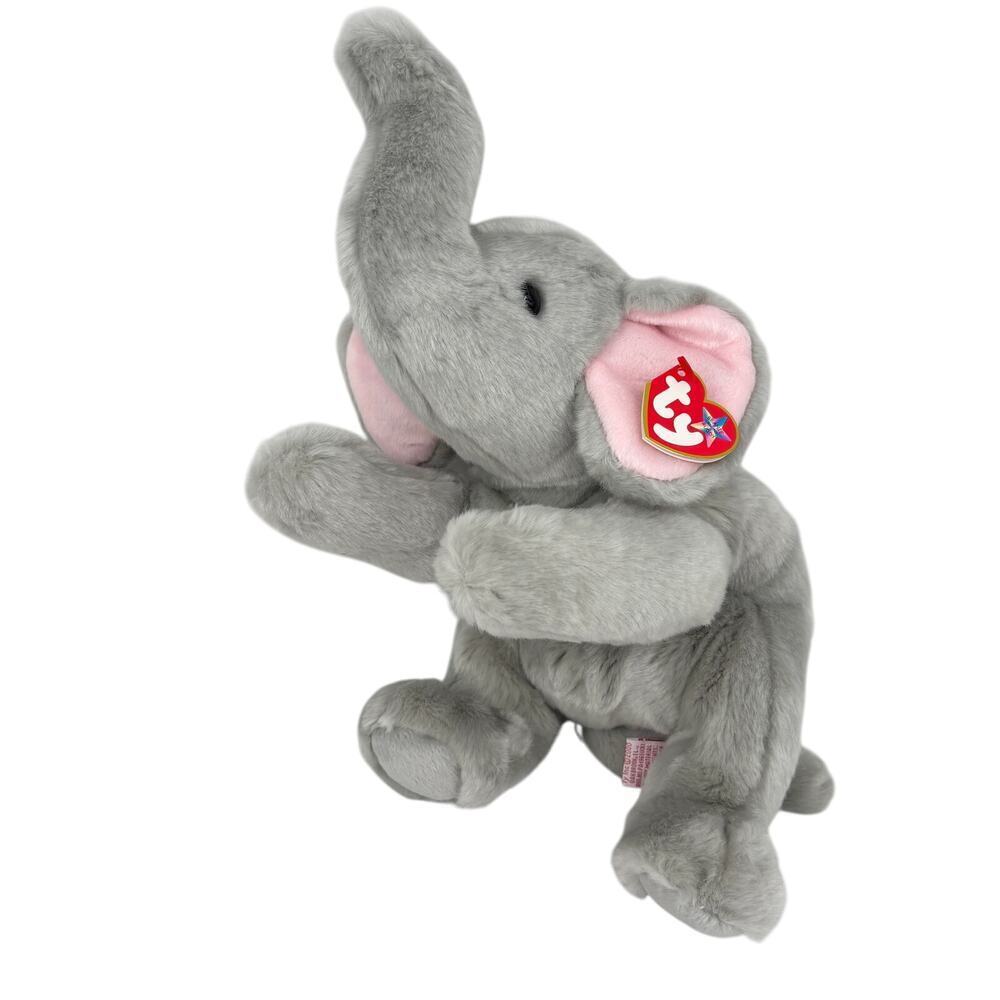 Ty‎ Beanie Buddies Righty Gray Elephant Plush American Flag Vintage 2000 14 Inch - Picture 3 of 11